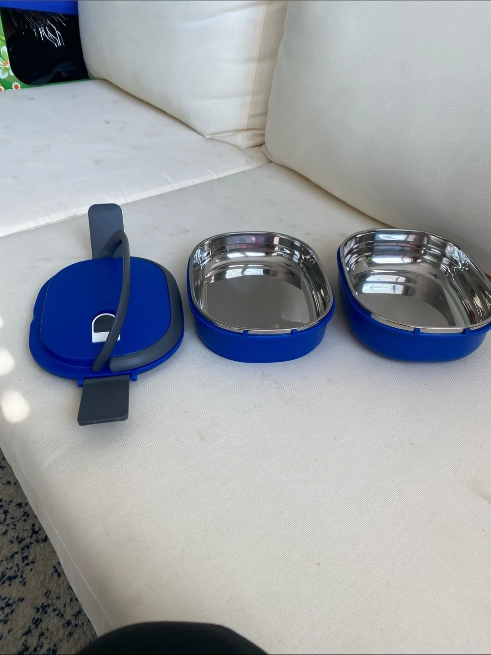 Blue Stainless Steel Lunch Box Set with Carry Handle